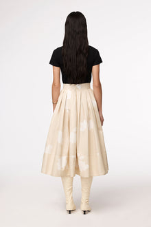 Another Tomorrow Gathered Circle Skirt in Khaki Floral – Cotton Women's Skirt