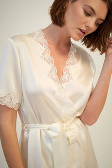 GINIA Silk Gown With Lace - Creme