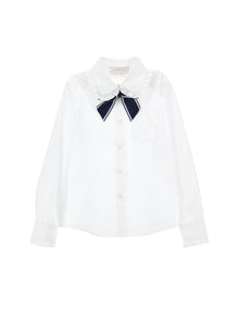 Girls | Stretch Shirt With Bow | White/Blue