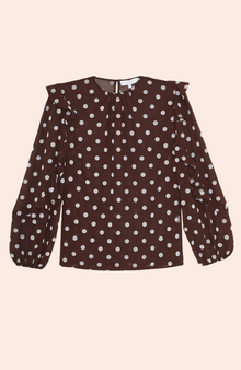 Dotted Velvet Ruffle Blouse | Chestnut Multi