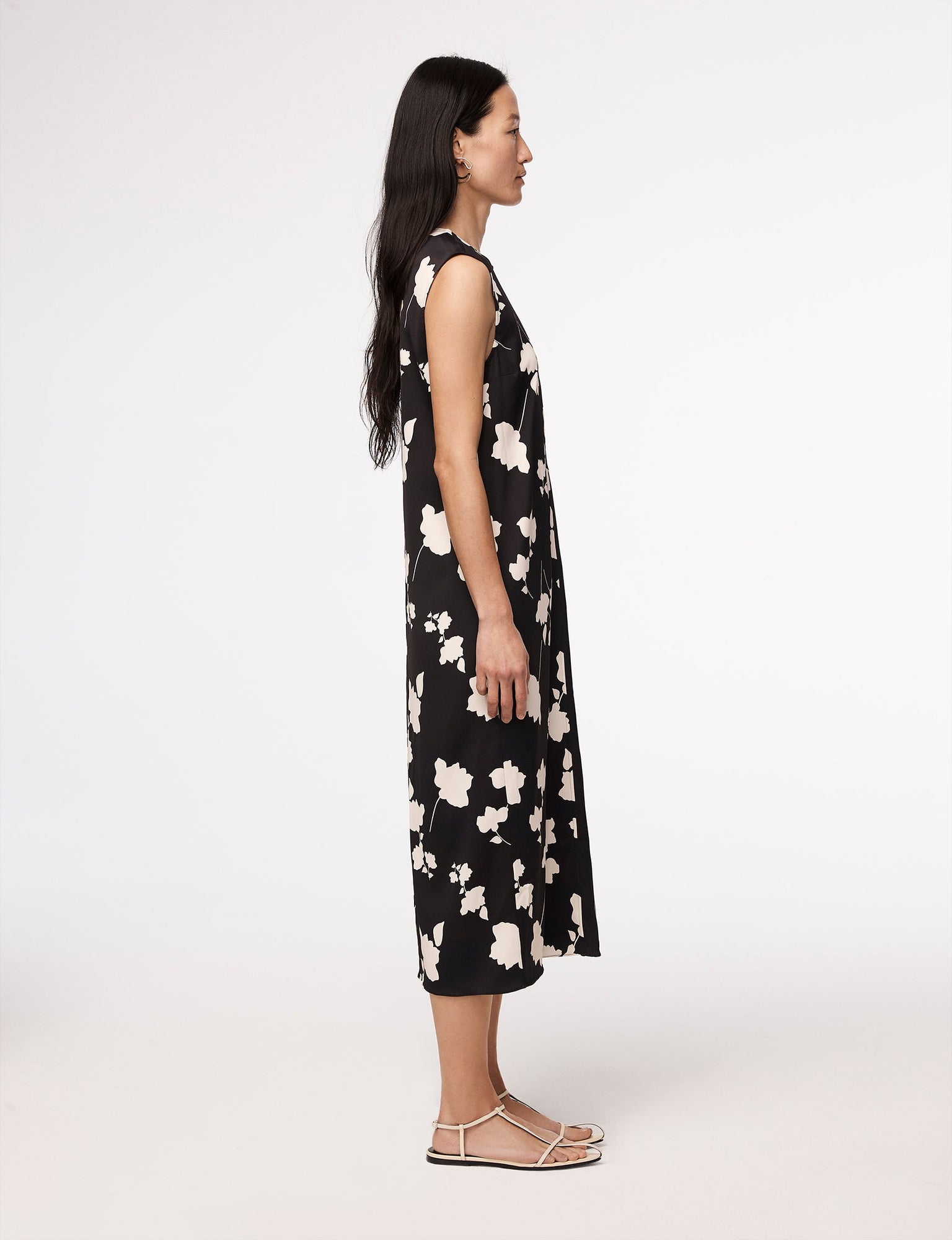Another Tomorrow Pinstripe Floral Sleeveless Dress in Floral Plaid – Viscose Women's Dress
