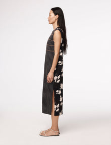 Another Tomorrow Pinstripe Floral Sleeveless Dress in Floral Plaid – Viscose Women's Dress