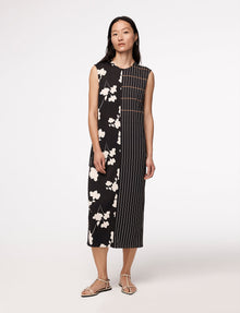 Another Tomorrow Pinstripe Floral Sleeveless Dress in Floral Plaid – Viscose Women's Dress