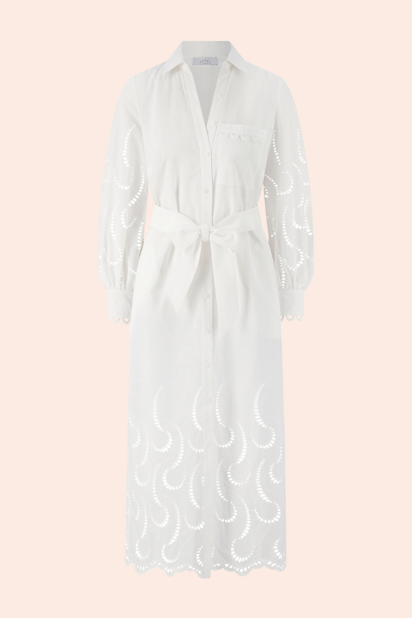 Wave Eyelet Shirt Dress | Ivory
