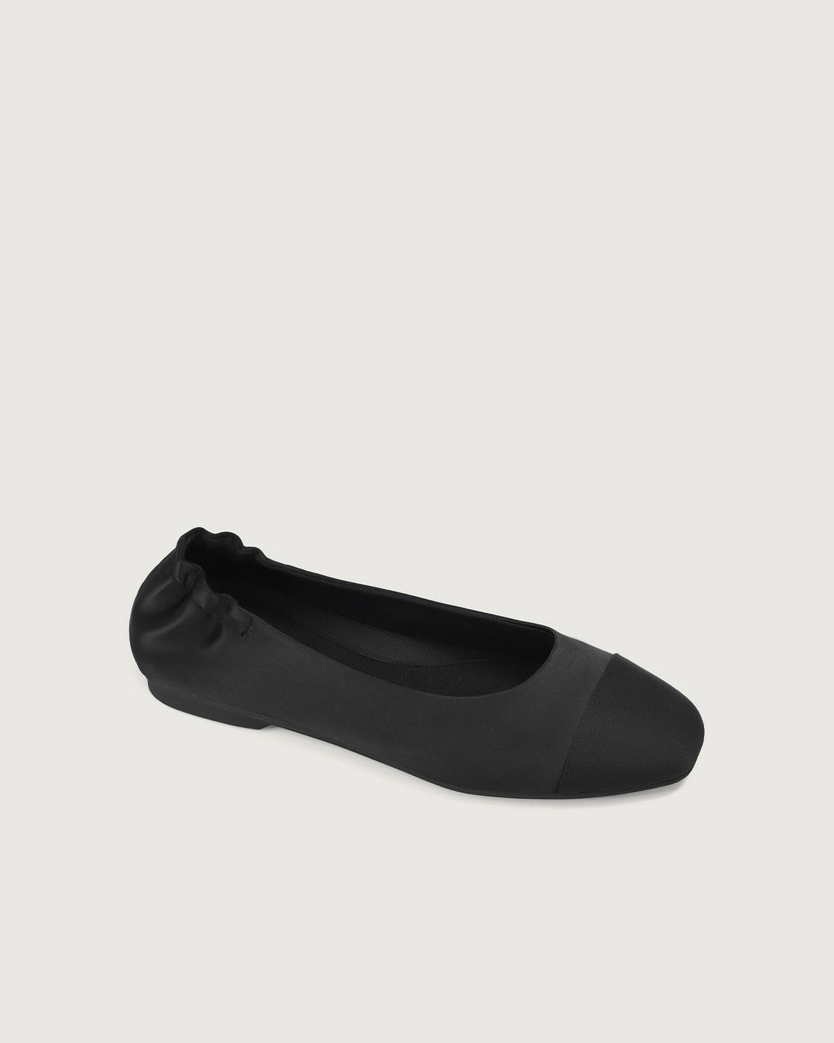 Enfiis Black Satin Square Toe Ballet Flats | Black