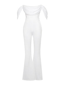 Sherlyn Off Shoulder Flared Crepe Jumpsuit | White