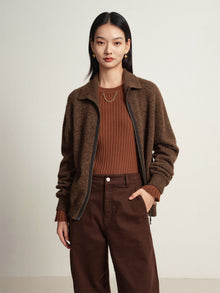 Zippered Sweater Jacket | Brown