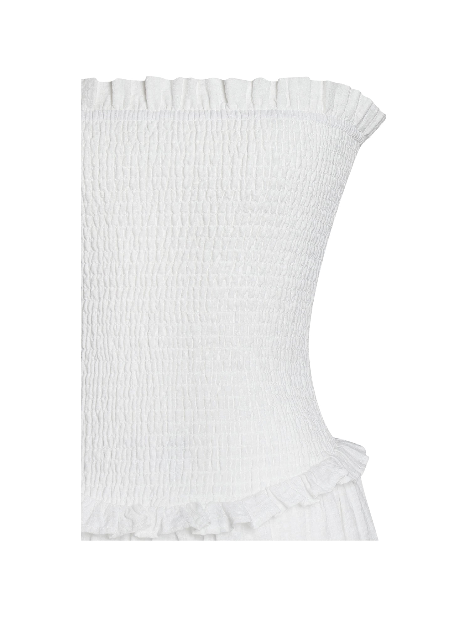 Quadiya Cotton Seersucker Smocked Strapless Midi Dress | White