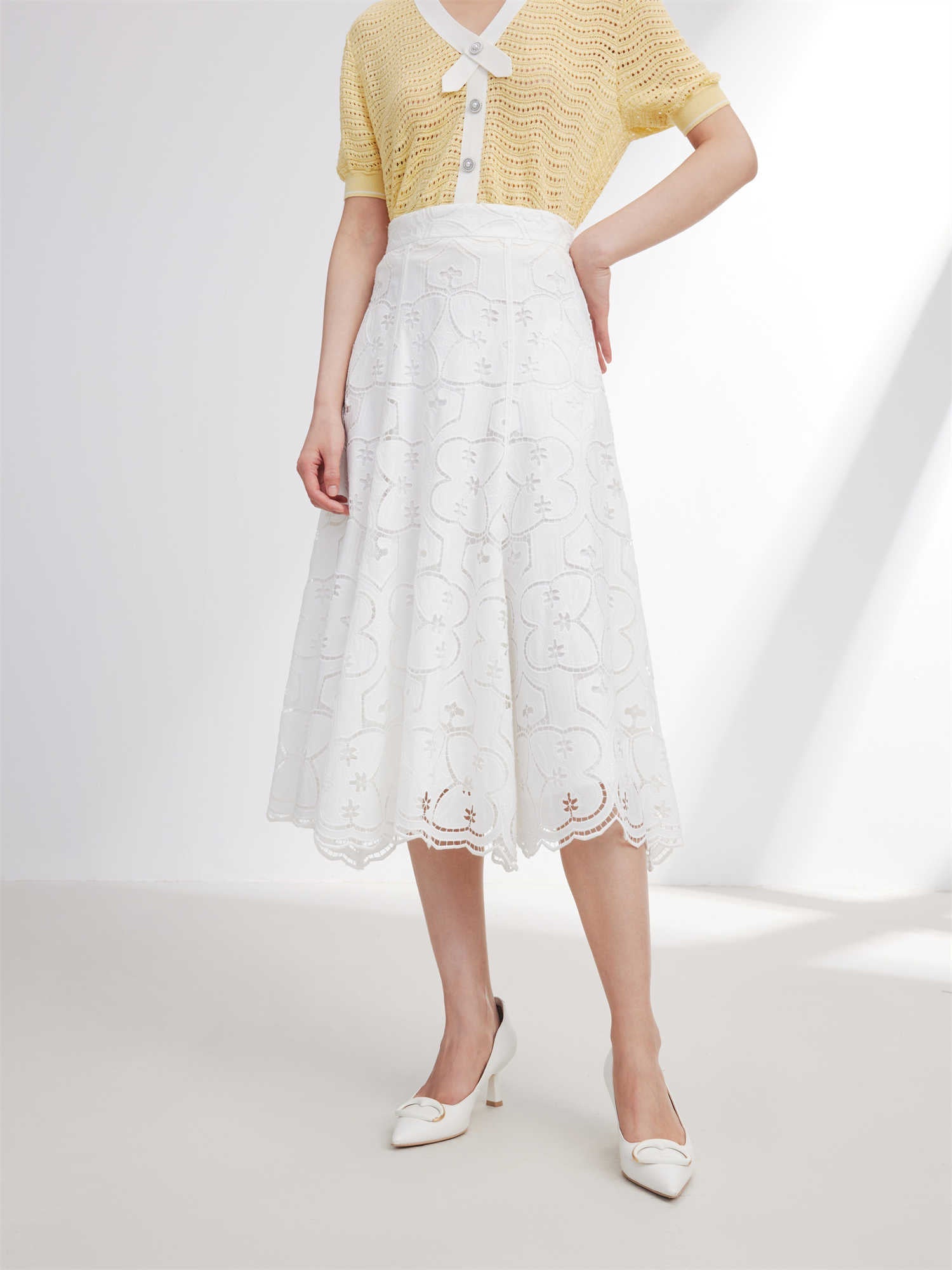 Vintage Lace Umbrella Skirt | White