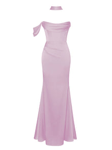 Ivona Halter Neck Double Duchess Satin Gown | Mauve