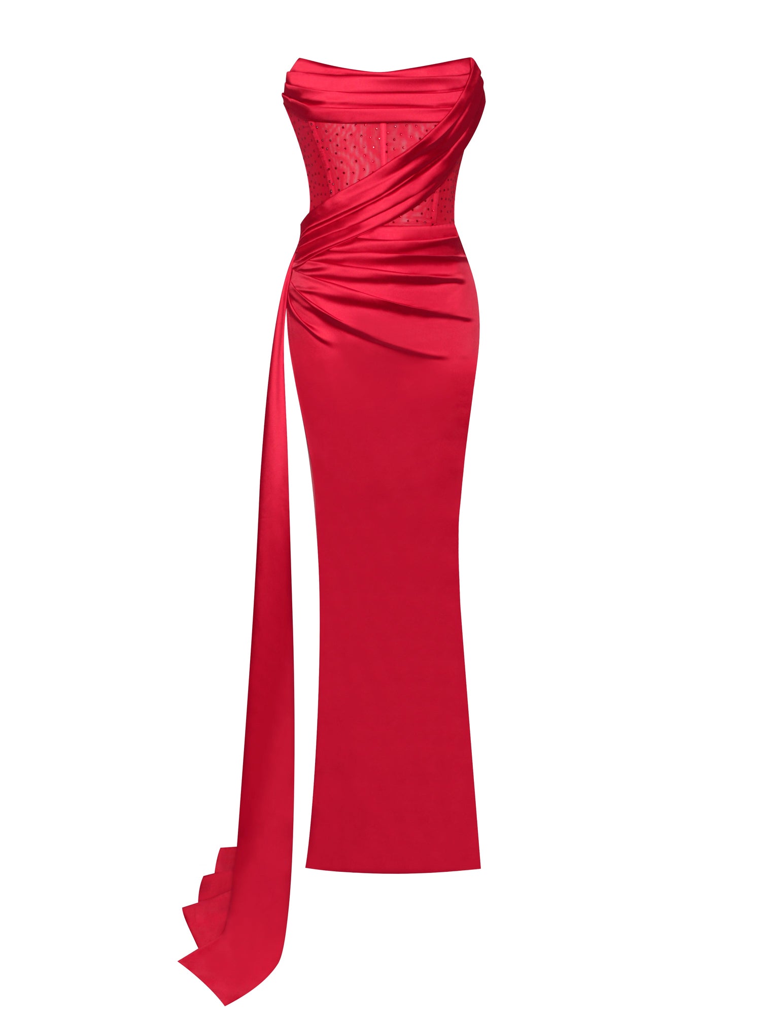 Holly Crystallized Corset High Slit Satin Gown | Red