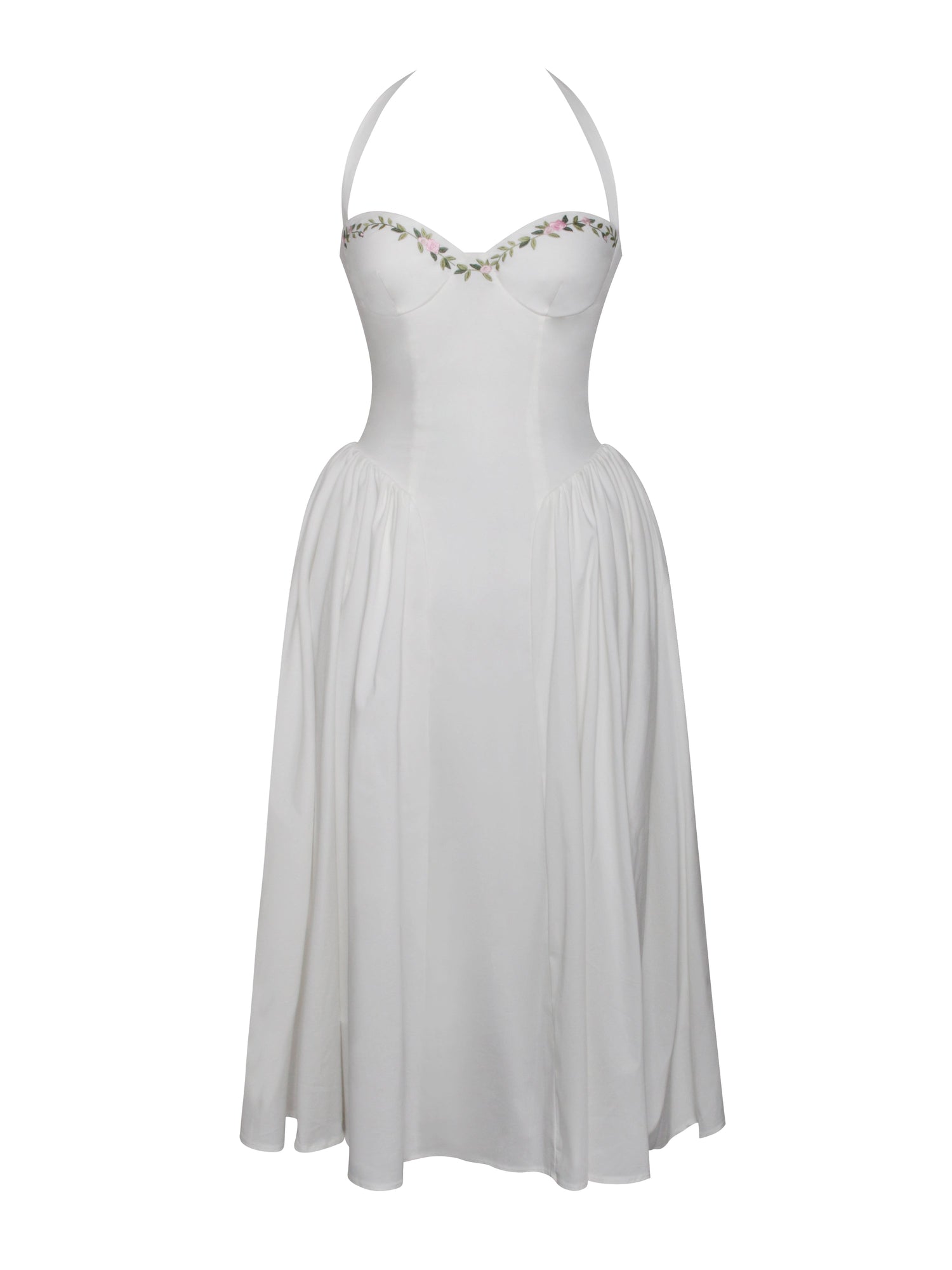 Gianna Embroidered Halter Maxi Dress | White