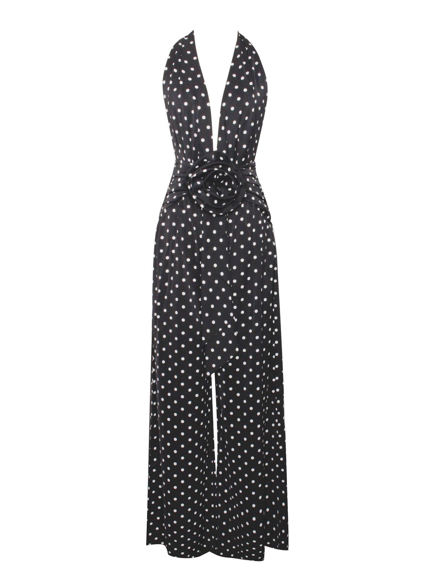 Oriana Polka Dots Halter Jumpsuit | Black