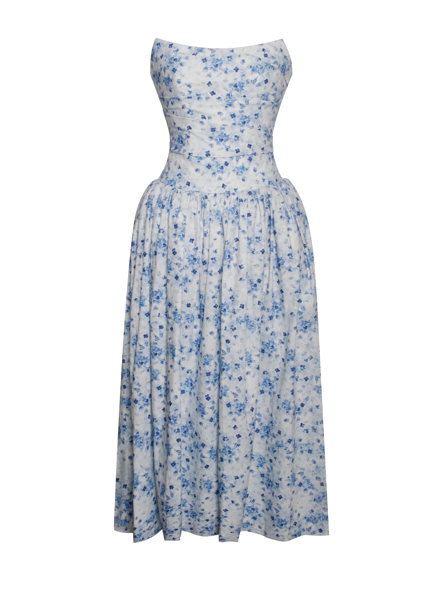 Paloma Print Linen Corset Draping Top Midi Dress | Blue