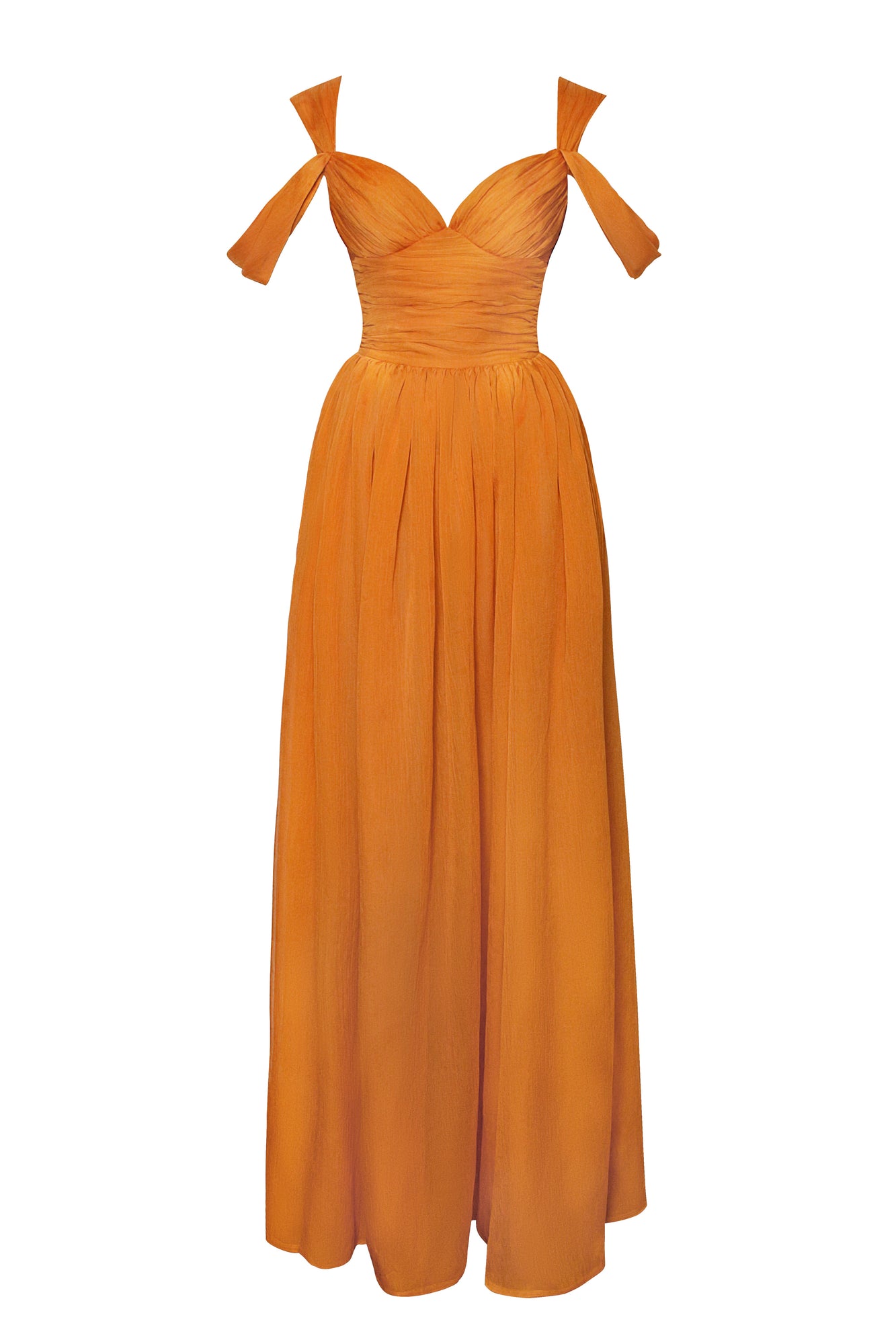 Jelani Layered Mesh High-Slit Drape Maxi Dress | Orange