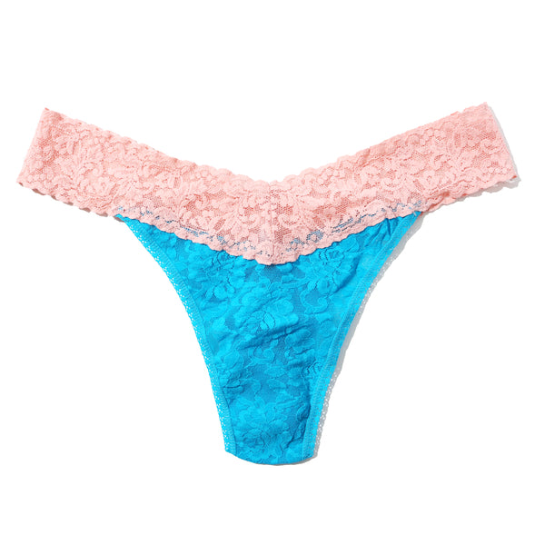 Signature Lace Original Rise Thong | Island Blue/Rosita Pink