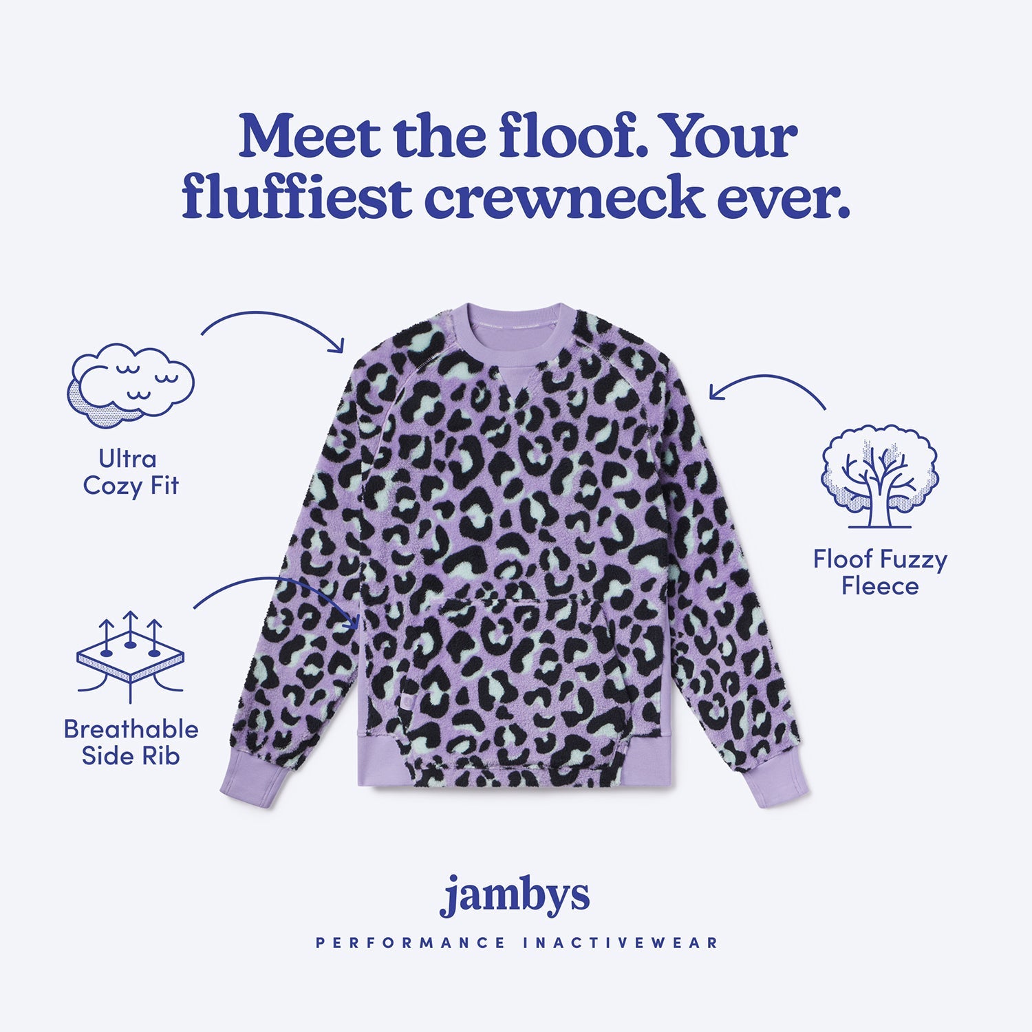 Sherpa Fleece Lounge Crew | Lavender Leopard
