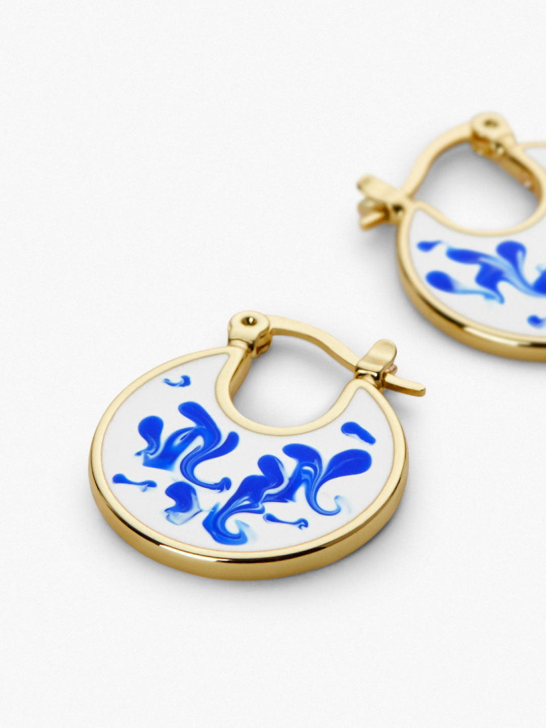 Ana Luisa Earrings Hoop Earrings Enamel Earrings Hana Marble Blue Gold