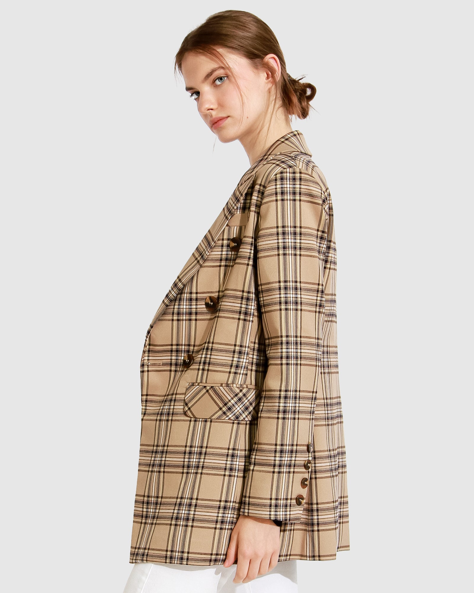 Too Cool For Work Plaid Blazer | Women | Camel