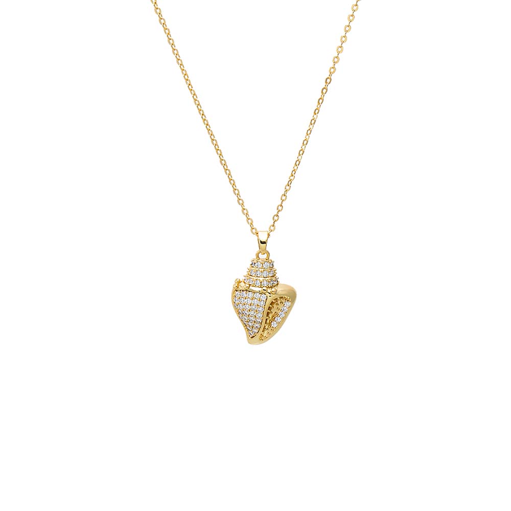 Gold Pave Conch Pendant Necklace - Adina's Jewels