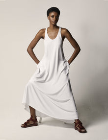 Another Tomorrow Racerback Dress in White – Cotton Women's Dress
