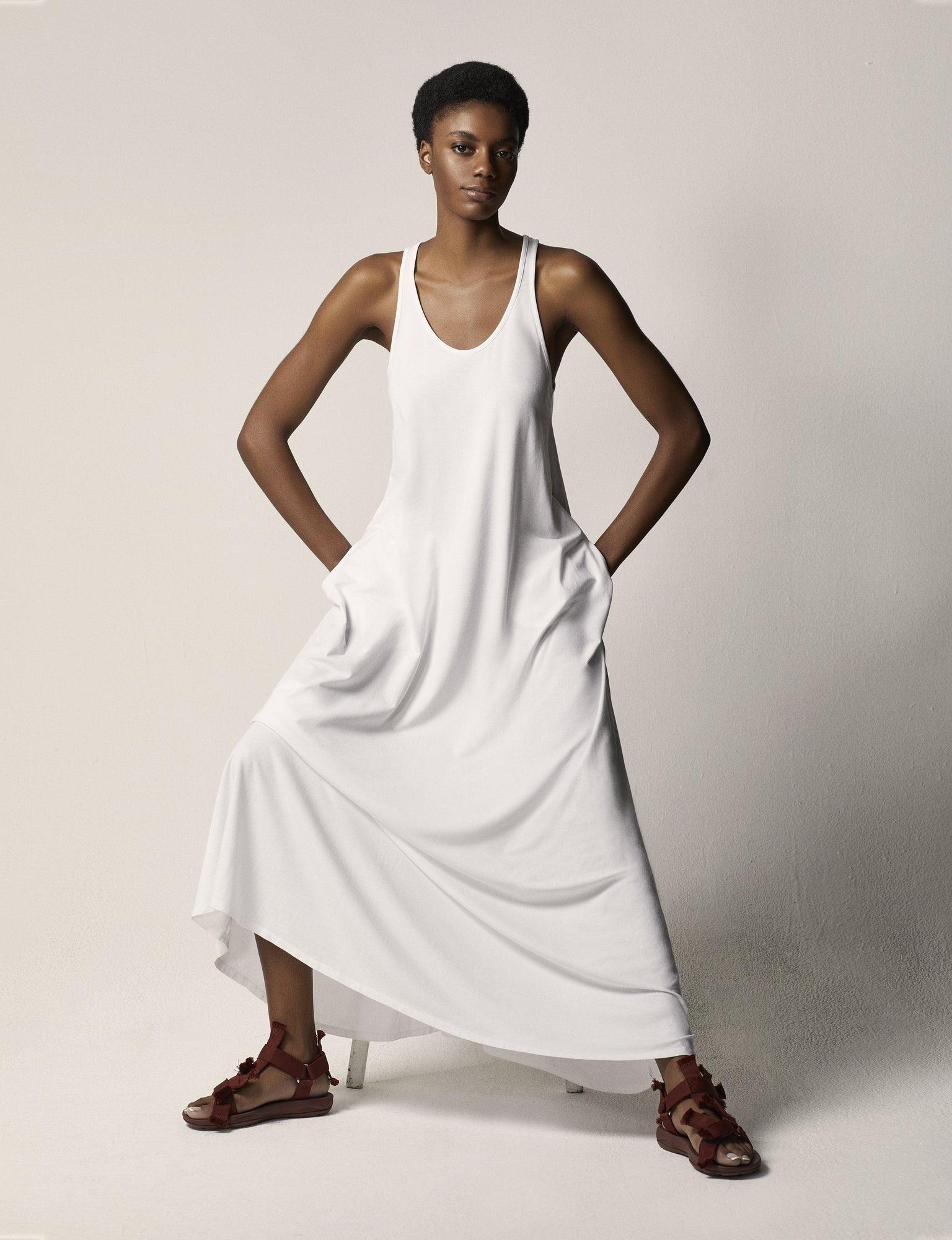 Another Tomorrow Racerback Dress in White – Cotton Women's Dress