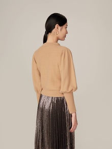 Puff Sleeve Knit Cardigan | Camel