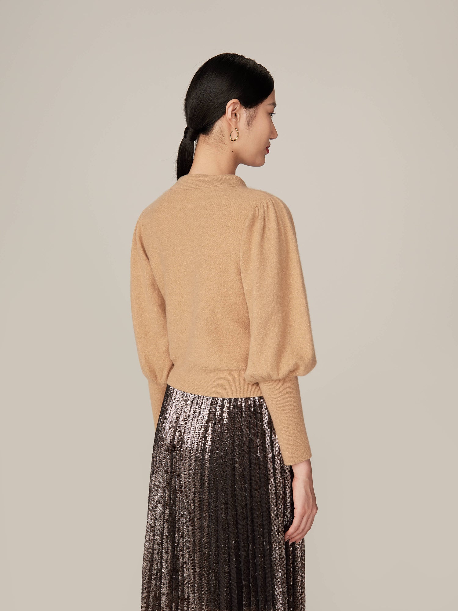 Puff Sleeve Knit Cardigan | Camel