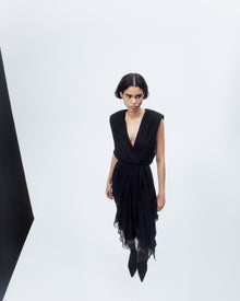 Another Tomorrow Silk Chiffon Gathered Dress in Black – Silk Women's Dress