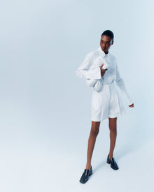 Another Tomorrow Pleated Shorts in White – Linen Women's Trousers