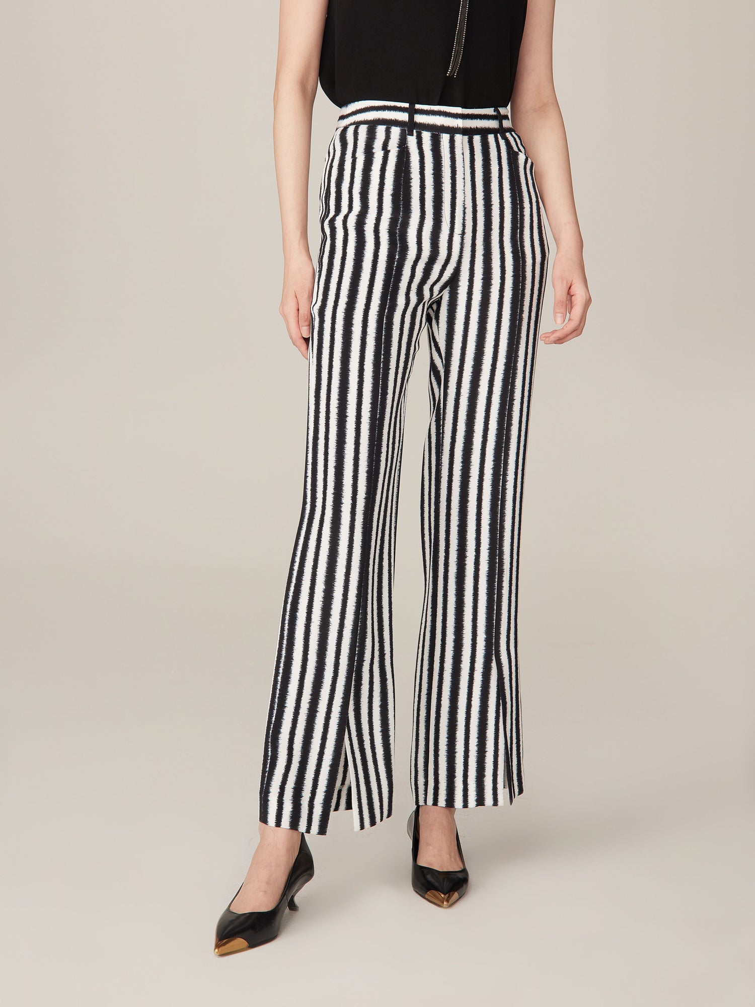Striped Wide Leg Pants | White