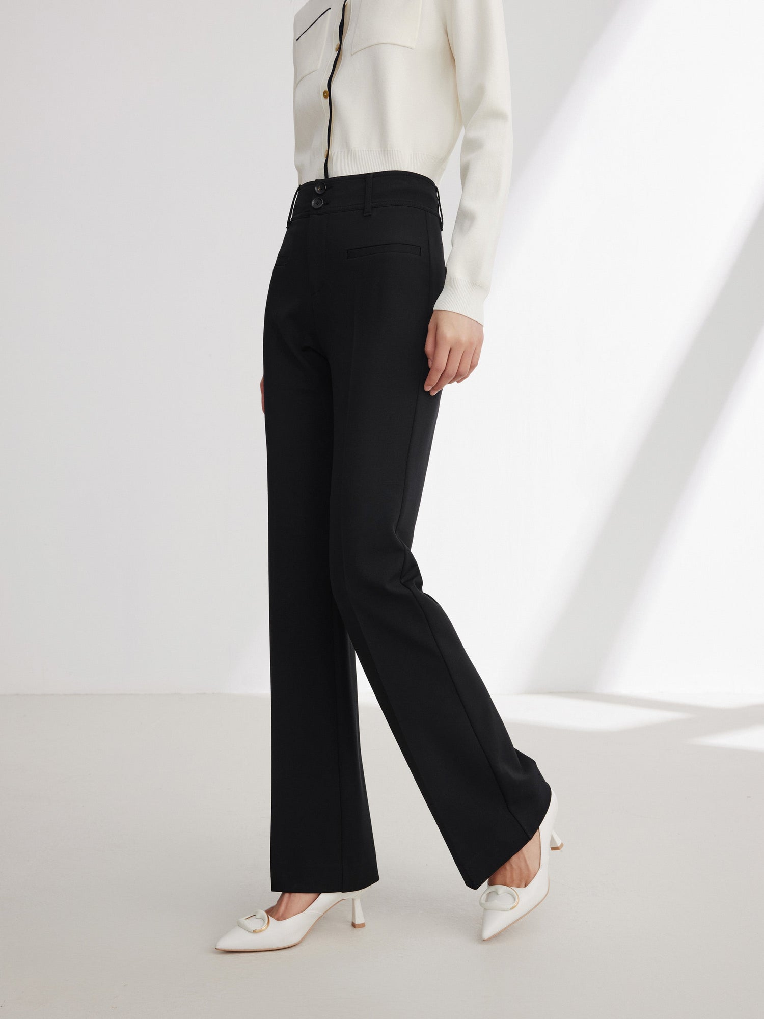 Straight Leg High-Waisted Flared Pant | Black