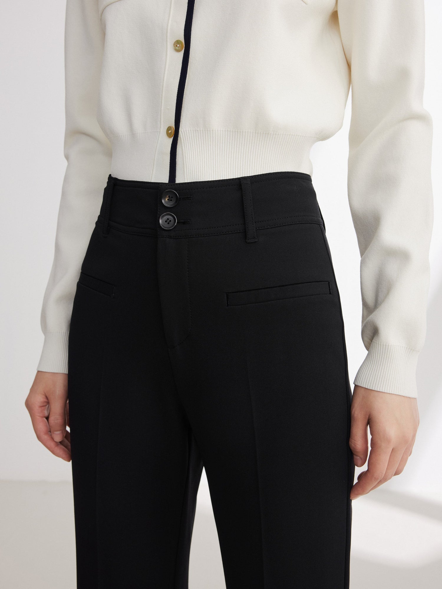 Straight Leg High-Waisted Flared Pant | Black