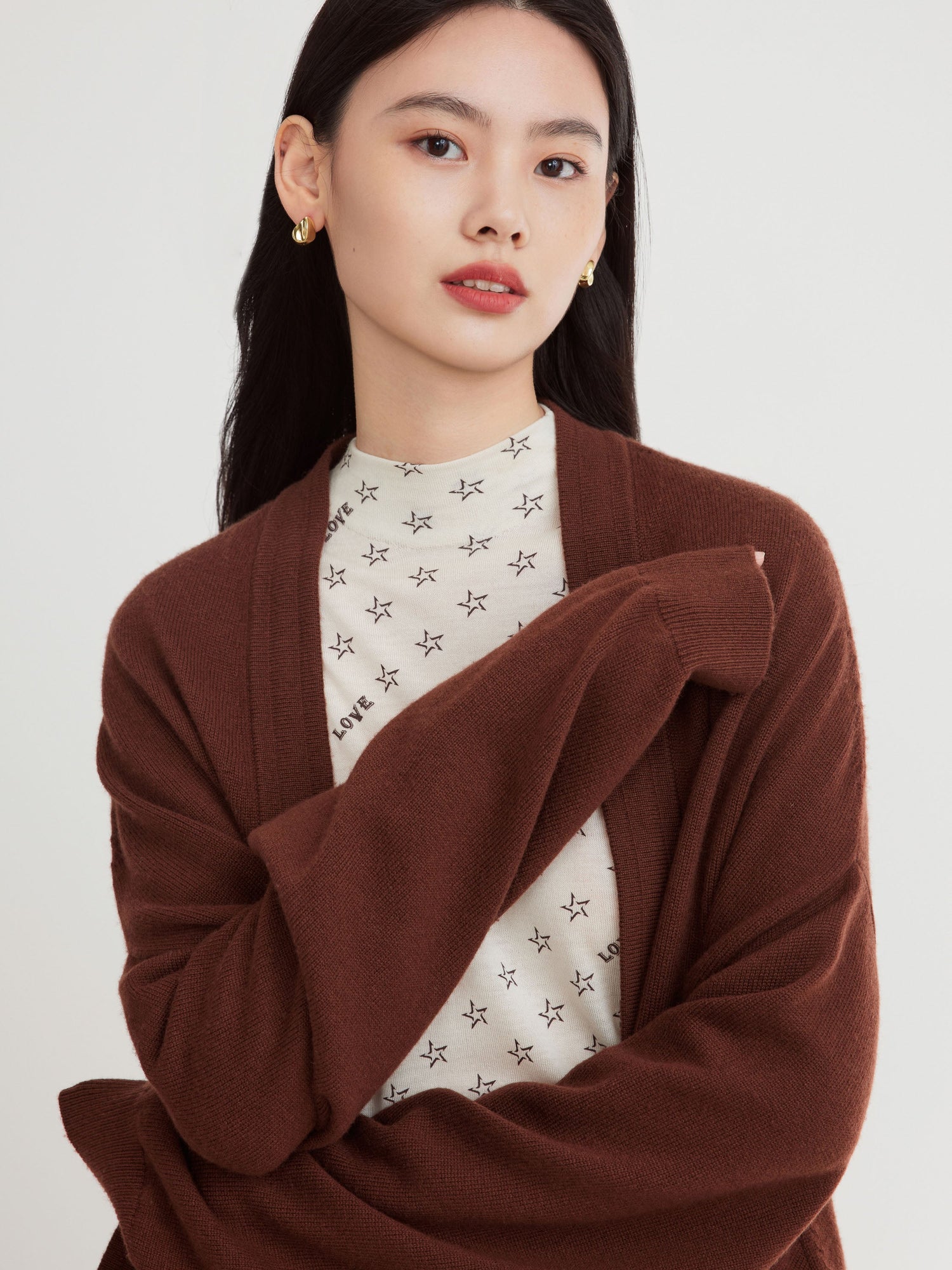 Oversized V-Neck Sweater | Brown