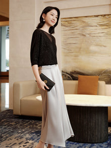 Mulberry Silk Raglan Sleeve Starry Sky Blouse | Black