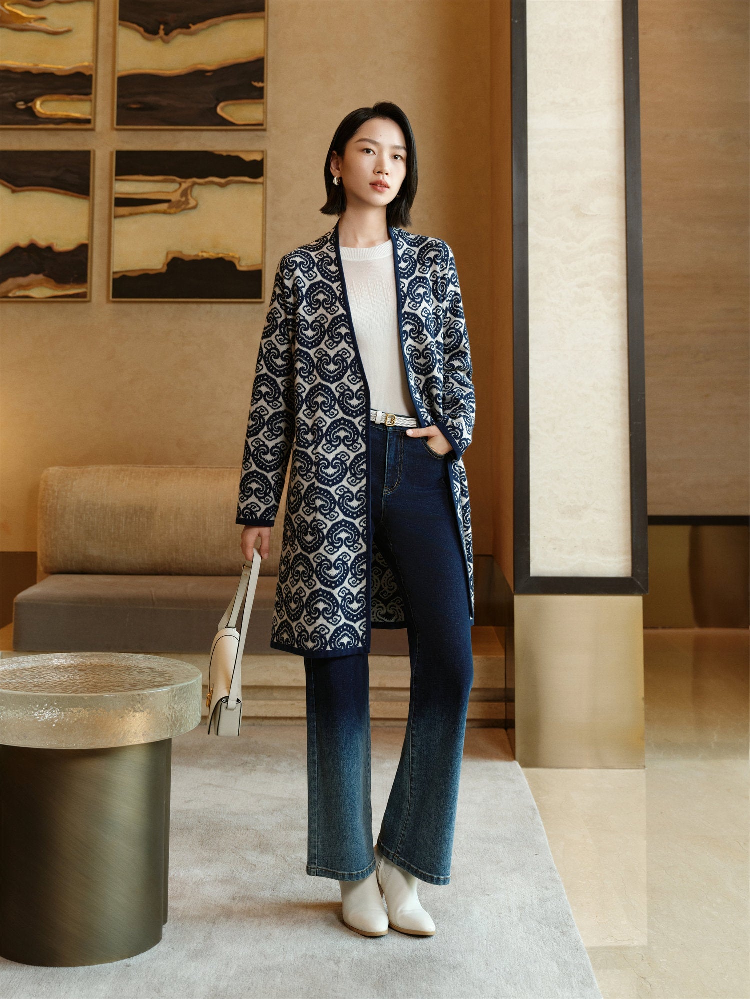 Cross-Front Knitted Cardigan | Navy