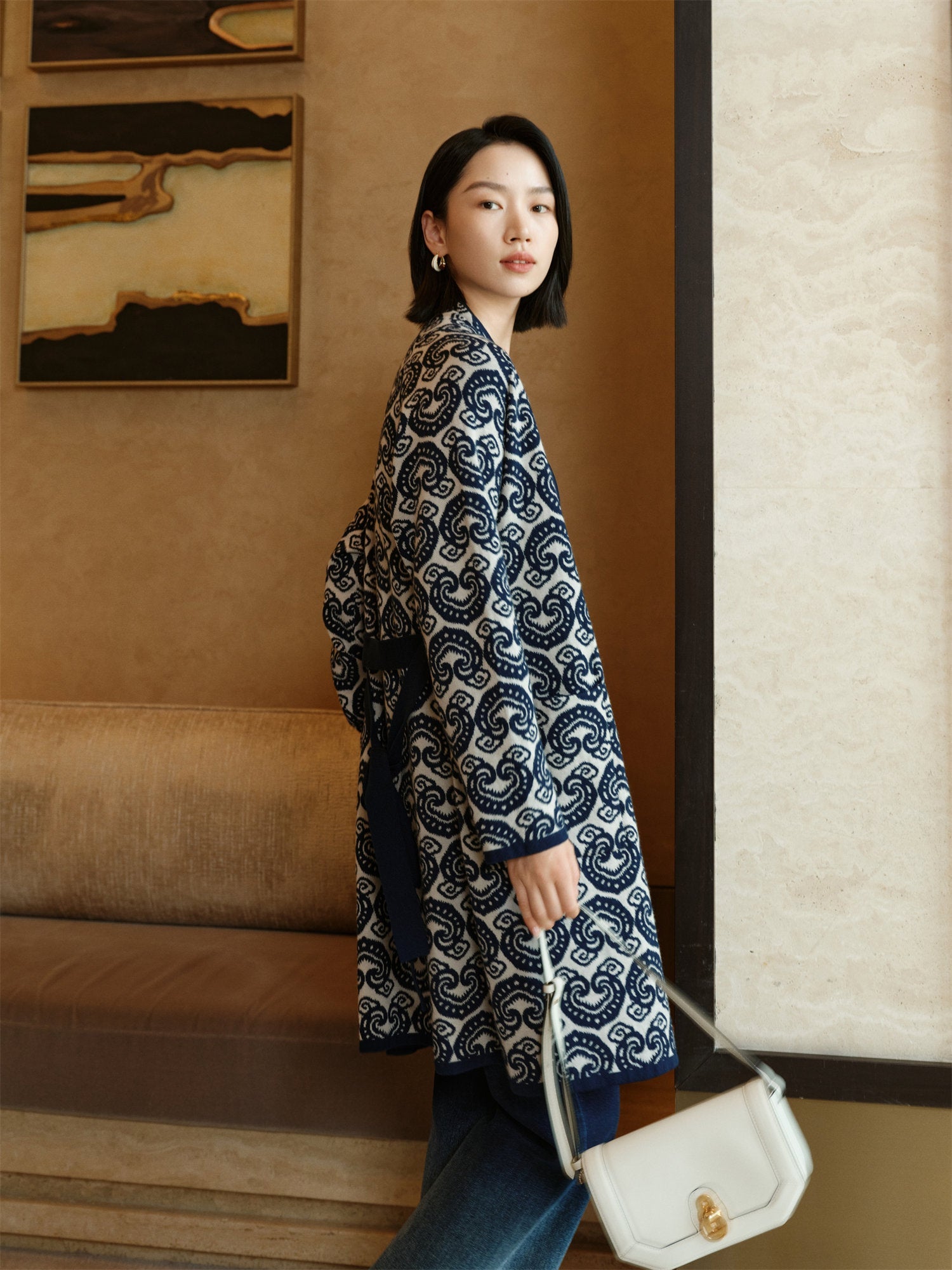 Cross-Front Knitted Cardigan | Navy