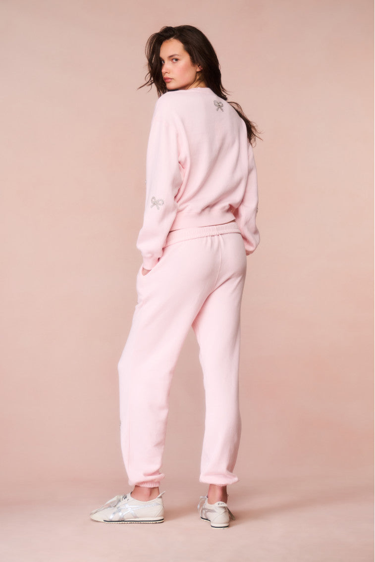 Amiyla Crystal Bow Fleece Pullover | Icicle Pink