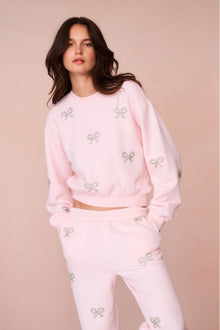 Amiyla Crystal Bow Fleece Pullover | Icicle Pink