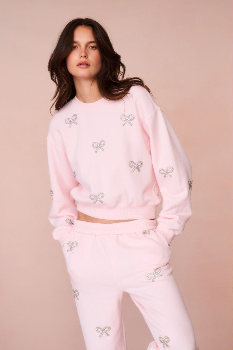 Amiyla Crystal Bow Fleece Pullover | Icicle Pink