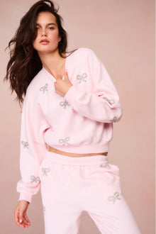 Amiyla Crystal Bow Fleece Pullover | Icicle Pink