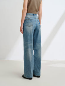 Rhinestone Cotton High-Waist Straight-Leg Jeans | Blue