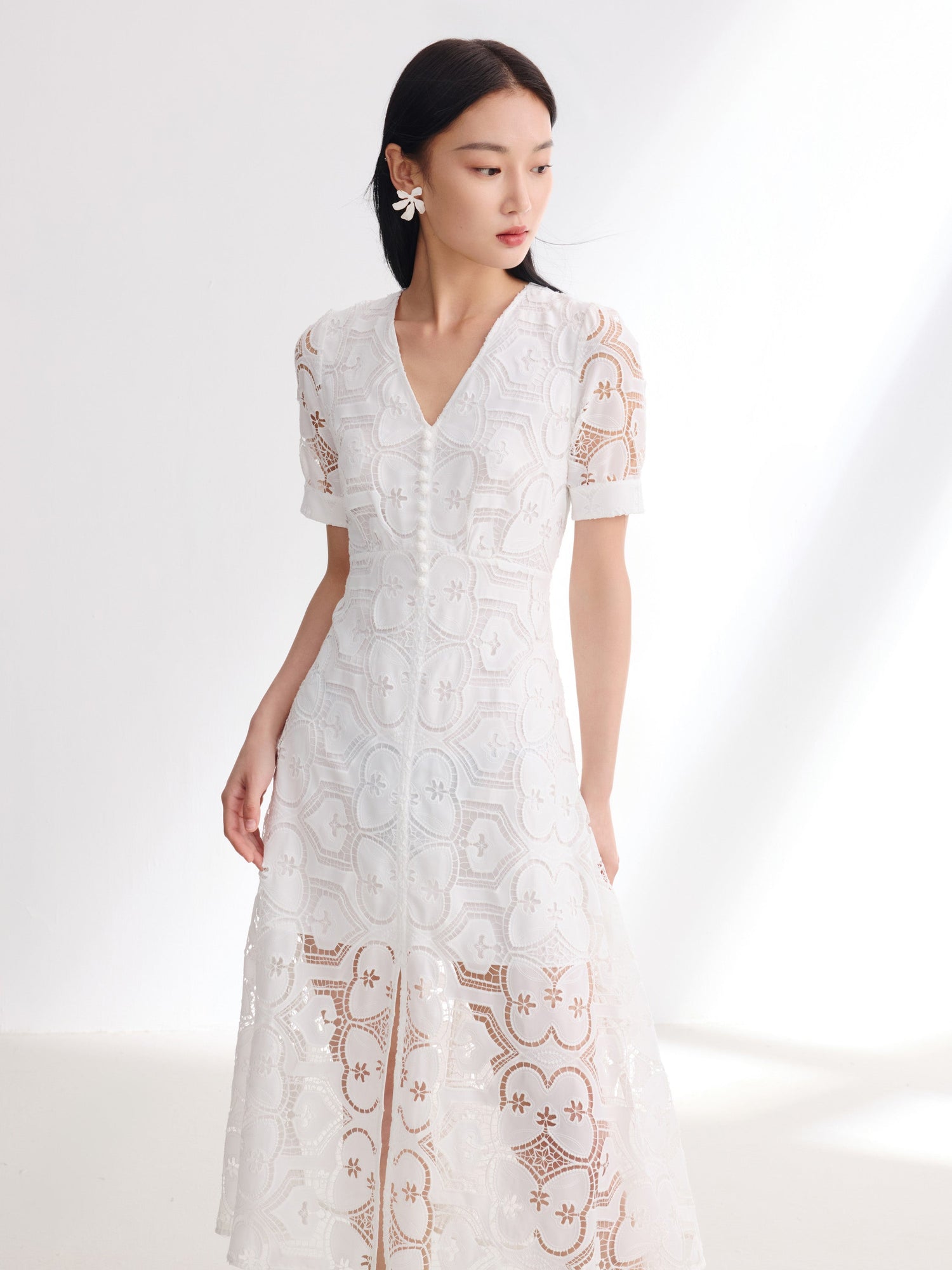 V-Neck Dress | White