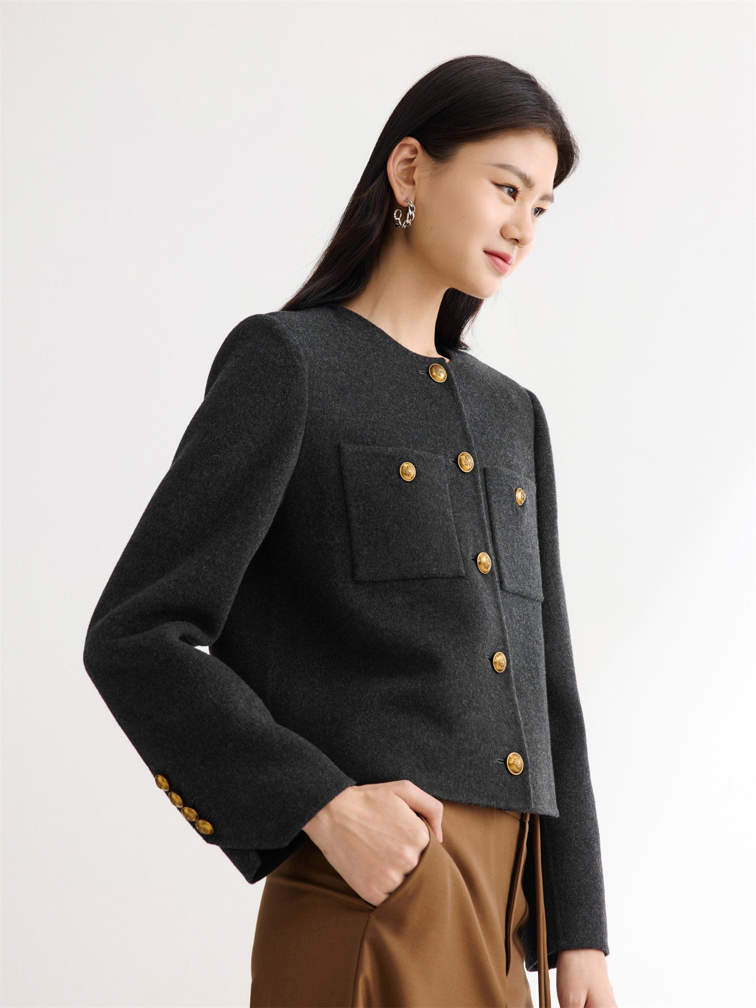 Pure Wool Tweed Coat | Grey