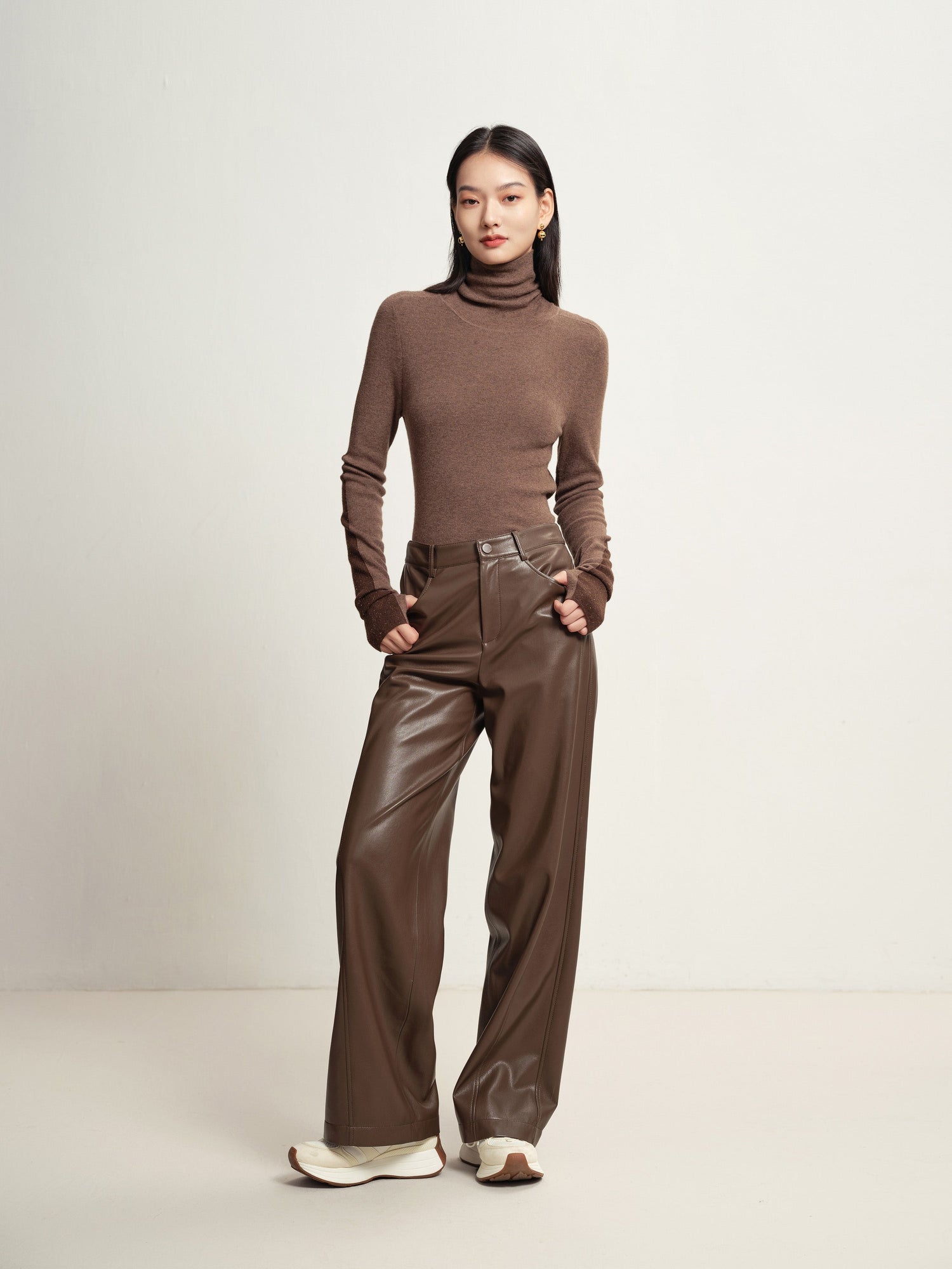 Turtleneck Knit Top | Heather Brown