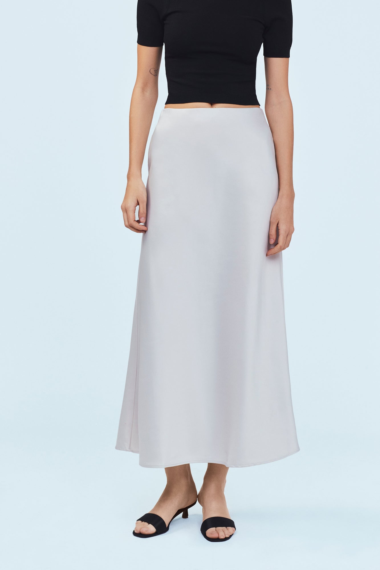 satin maxi skirt white sand