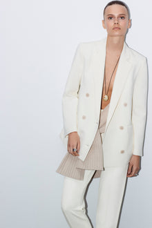 Double Breasted Straight Blazer | Cream