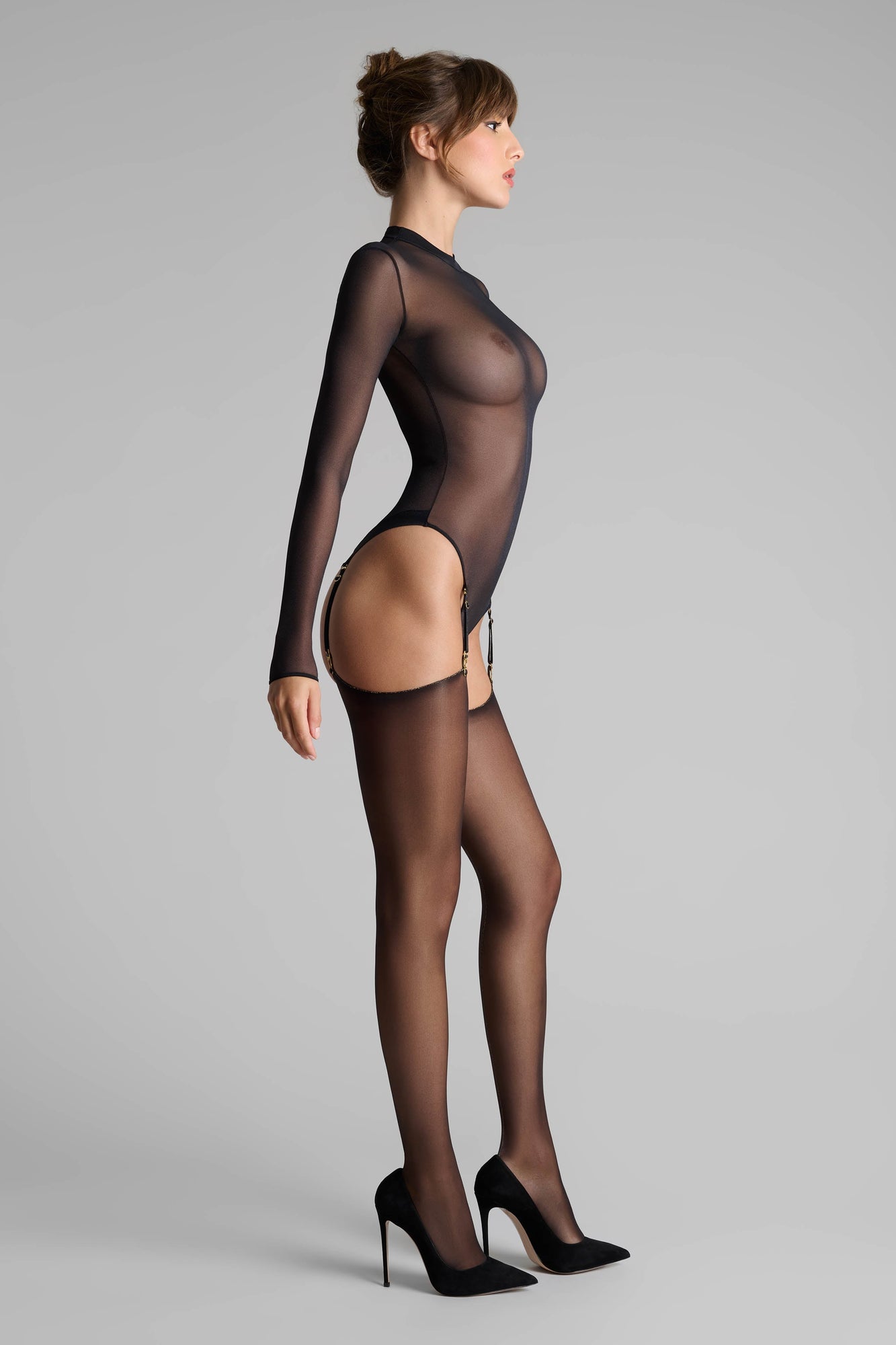 Cut And Curled Lurex Back Seamed Stockings 20D | Black/Gold