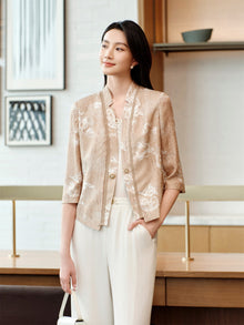 Silk Straight-Shoulder Blazer | Khaki