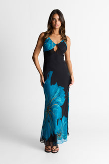 Raya Maxi Dress | Black/Blue Floral Print
